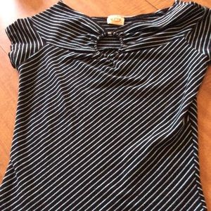 Cap sleeve ring detail black and teal top